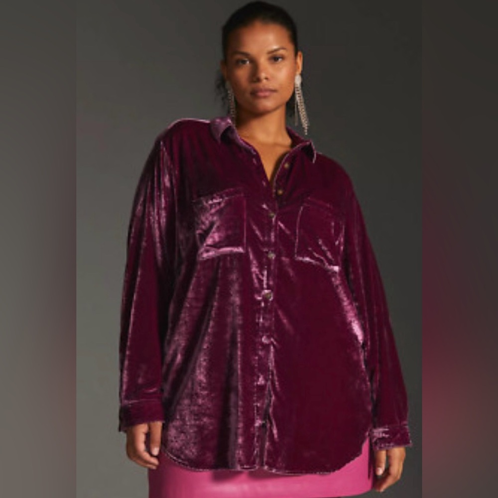 Anthropologie Maeve Velvet Shirt in Deep Purple / Oxblood